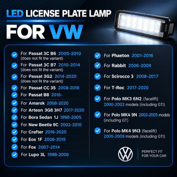 Led подсветка номера Volkswagen Golf 4/5/6/7, Passat B6/7/8/CC, Amarok, Bora, Polo, Crafter 1163(19) фото